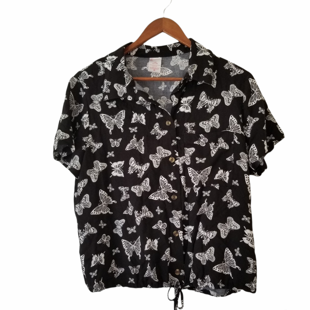Juniors Woven Shirt Black Butterfly - Size L/G (11-13)